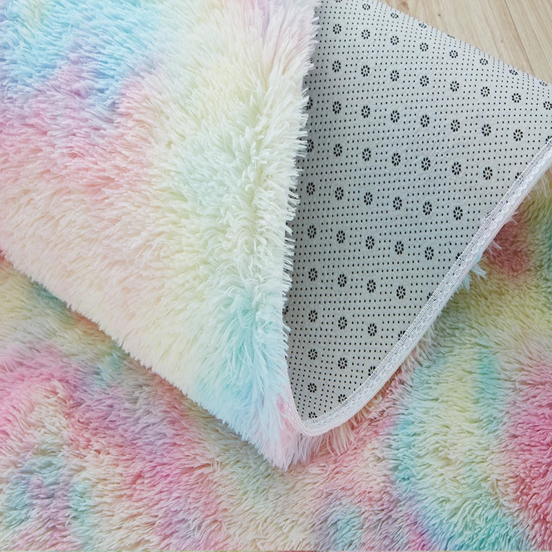 Rainbow Rugs Bedroom Soft Furry Carpets Living Room Kids Baby Room Nursery Playroom Cute Room Decor Area Rug