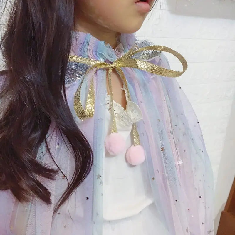 Christmas Halloween Girls Cloak Outerwear One Size Sequins Shawl Kids Coat for Birthday Party Beach Rainbow Princess Costume-Dollar Bargains Online Shopping Australia