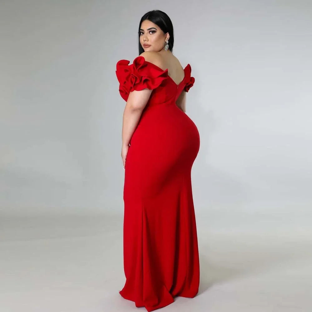 Plus Size Evening Dress Elegant Lady Ruffle Red Black Sexy Backless Large Sizes Women Party Formal Maxi Long-Dollar Bargains Online Shopping Australia