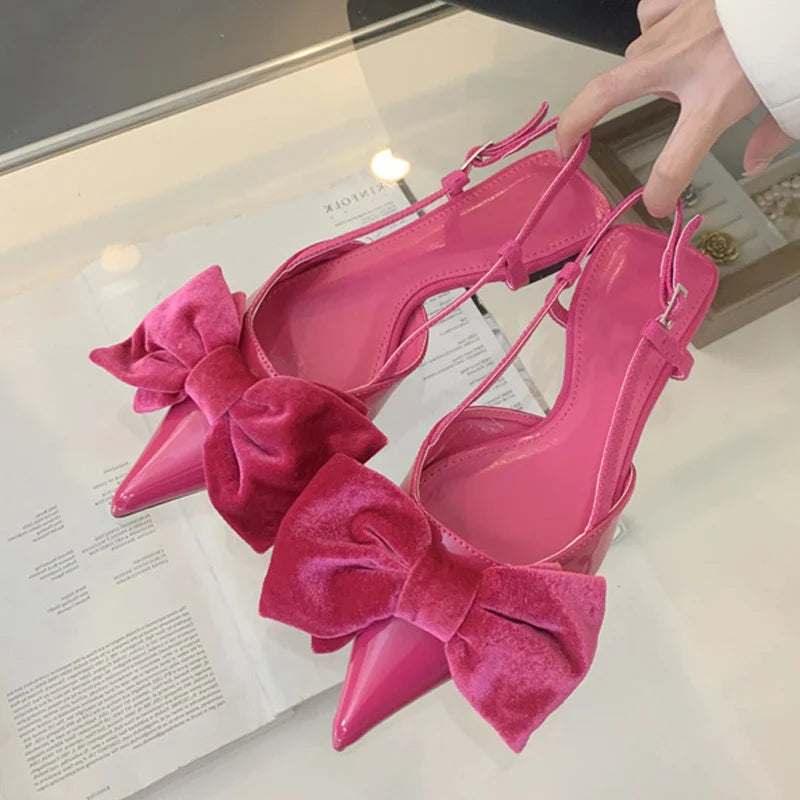 Design Big Butterfly Knot Women Flat Mules Sandals Cozy Patent Leather Pointed Toe Back Strap Shoes-Dollar Bargains Online Shopping Australia