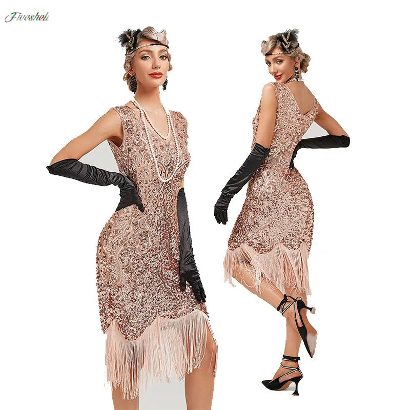 Women's Long Skirt New 1920s Vintage Great Gatsby Party Flapper Dress Bridesmaid Sleeveless Sequins Tassel Dresses