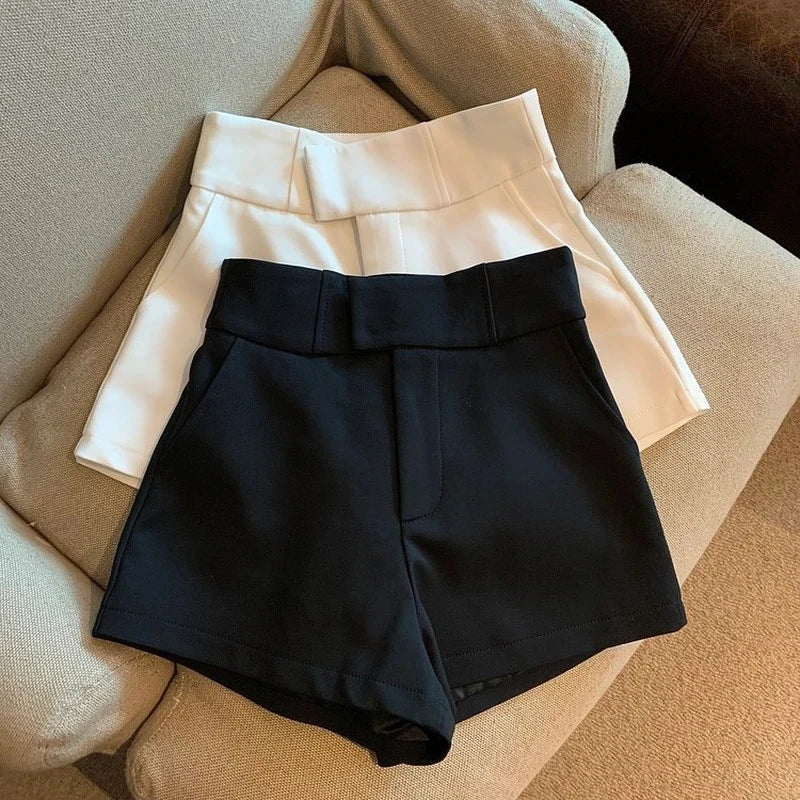 Streetwear Black Shorts Women Elegant High Waist White A Line Wide Leg Suit Short Sexy Club Slim Hot Short Pants
