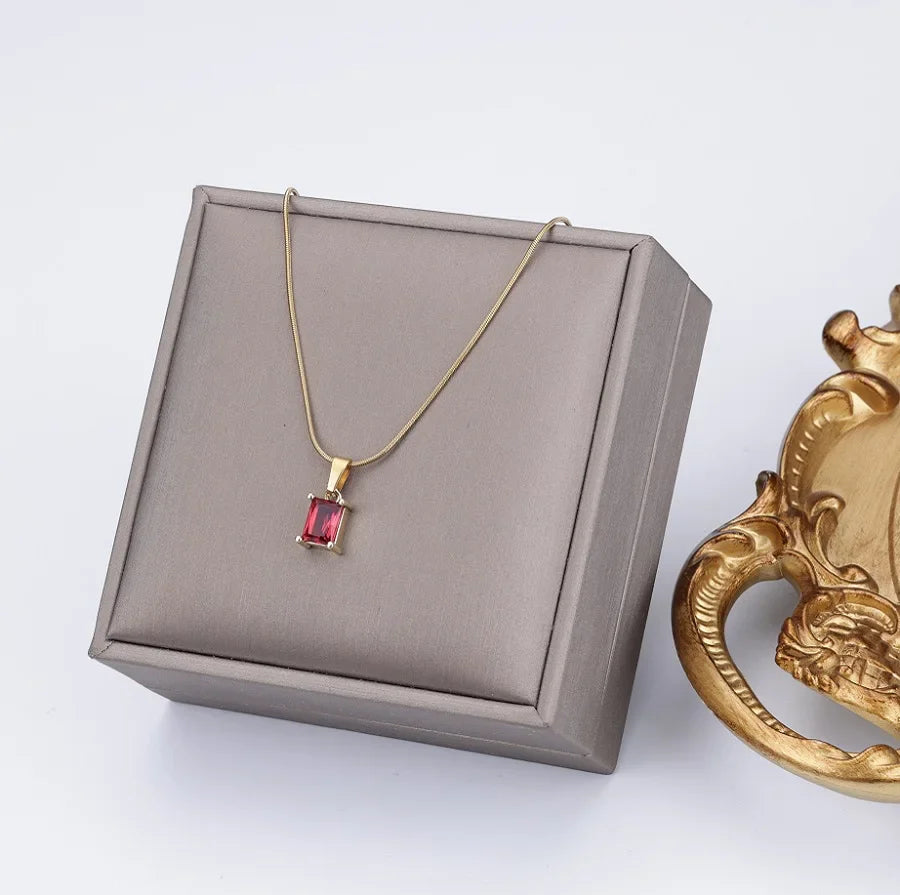 Vintage Rust Steel Zircon Necklace Flat Snake Bone Chain Blade Chain Square Emerald Pendant Necklace Women-Dollar Bargains Online Shopping Australia