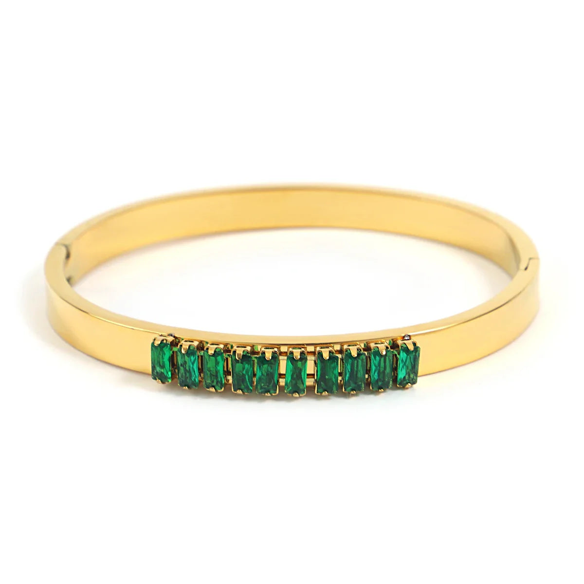 Chic Green Zircon Stainless Steel Bangle Bracelets for Women Charm Texture Simple Gold Color Accessories-Dollar Bargains Online Shopping Australia