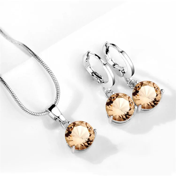 925 Silver Needle Trendy Crystal Pendant Necklace Earrings Jewelry Set For Women Girls Wedding Engagement Fashion Jewelry-Dollar Bargains Online Shopping Australia