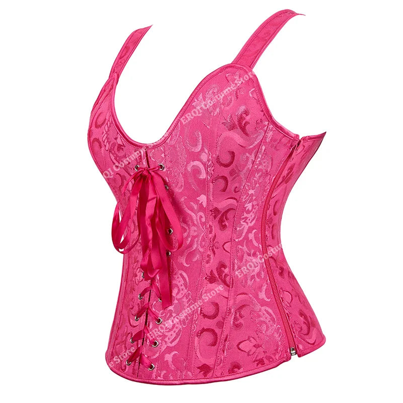 Steampunk Corset with Cup Lingerie Zipper Side Straps Overbust Corset Waist Trainer Bustier Plus Size-Dollar Bargains Online Shopping Australia