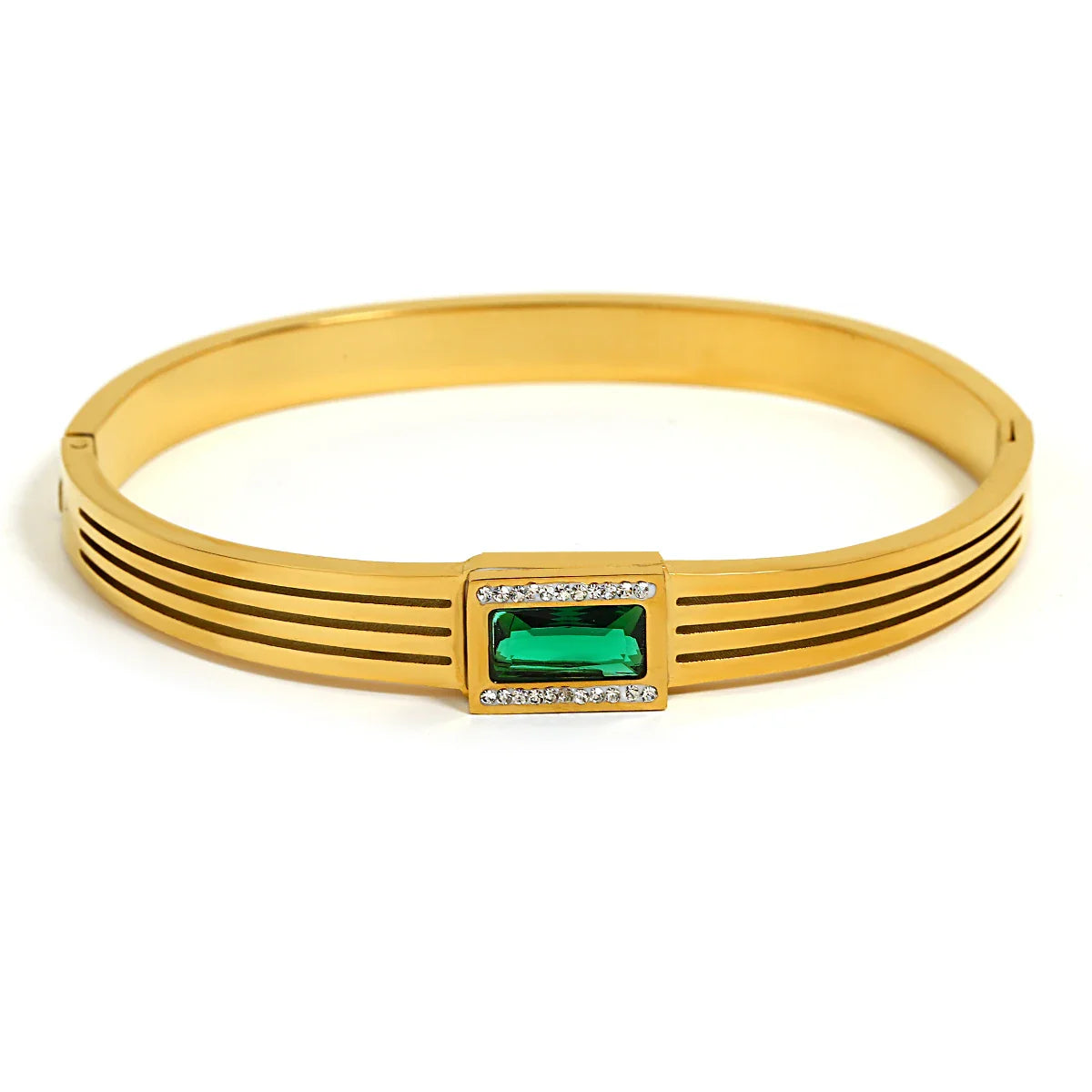 Chic Green Zircon Stainless Steel Bangle Bracelets for Women Charm Texture Simple Gold Color Accessories-Dollar Bargains Online Shopping Australia
