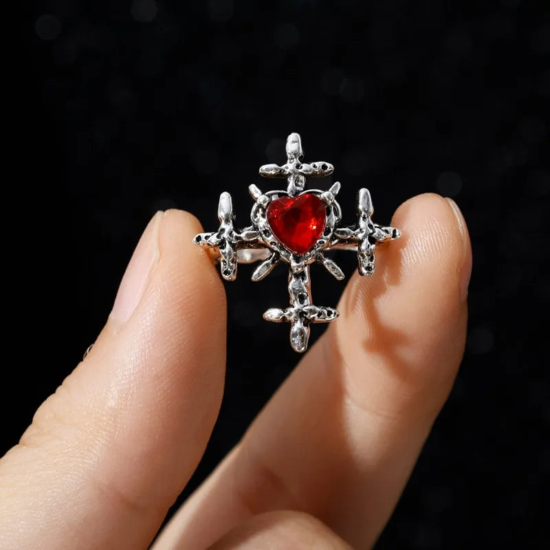 Women Ring Hip Hop Rings Personalized Dark Cross Opening Adjustable Ring Women Gothic Love Red Zirconia Party Jewellery-Dollar Bargains Online Shopping Australia
