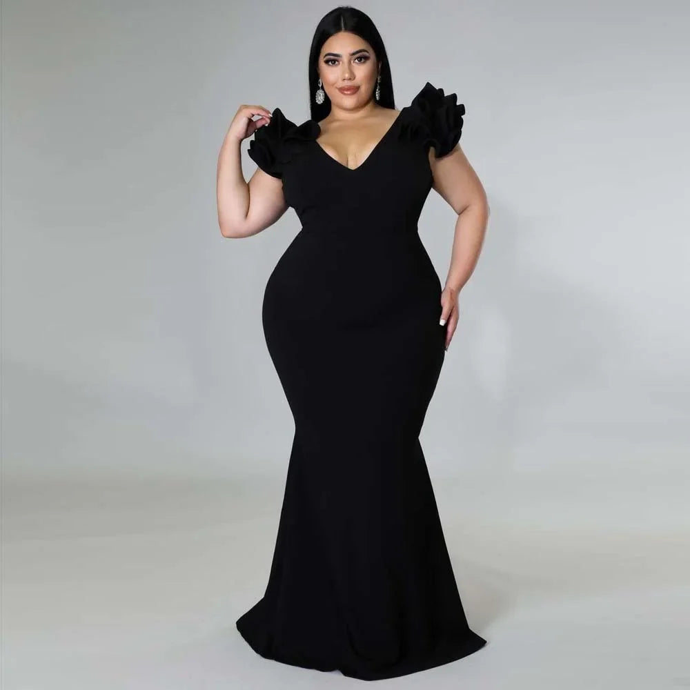 Plus Size Evening Dress Elegant Lady Ruffle Red Black Sexy Backless Large Sizes Women Party Formal Maxi Long-Dollar Bargains Online Shopping Australia