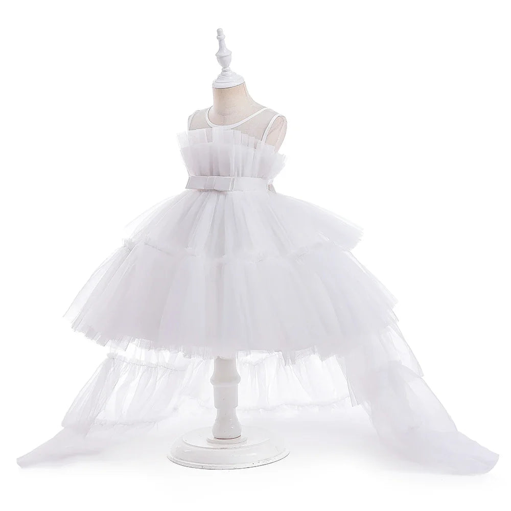 Baby Girl Tulle Trailing White Baptism Dresses Princess Bow Party Wedding Birthday Bridesmaid Dress First Communion Gown-Dollar Bargains Online Shopping Australia