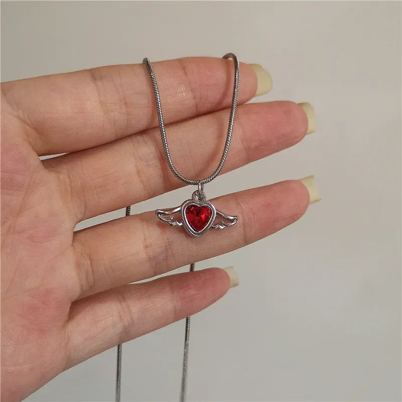Vintage Y2k Red Love Heart Cross Pendant Snake Chain Necklace For Women Men Halloween Aesthetic Gothic Rave Jewelry Accessories-Dollar Bargains Online Shopping Australia