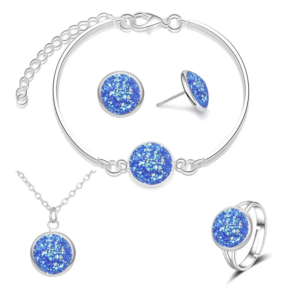 Luxury Quality Quartz Rhinestone Jewelry Sets for Women Simple Round Earrings Necklaces Set Bridal 4 Piece Silver Plated Jewelry-Dollar Bargains Online Shopping Australia