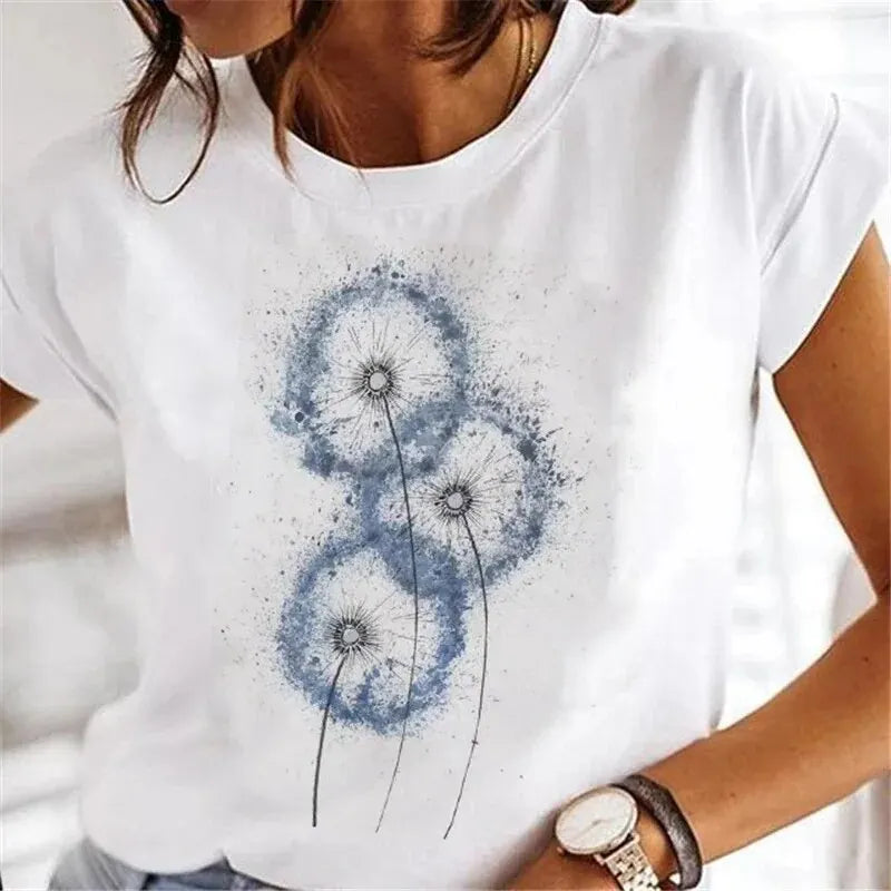 Dandelion Watercolor 90s Short Sleeve Spring Summer Female Tee Graphic T Shirt-Dollar Bargains Online Shopping Australia