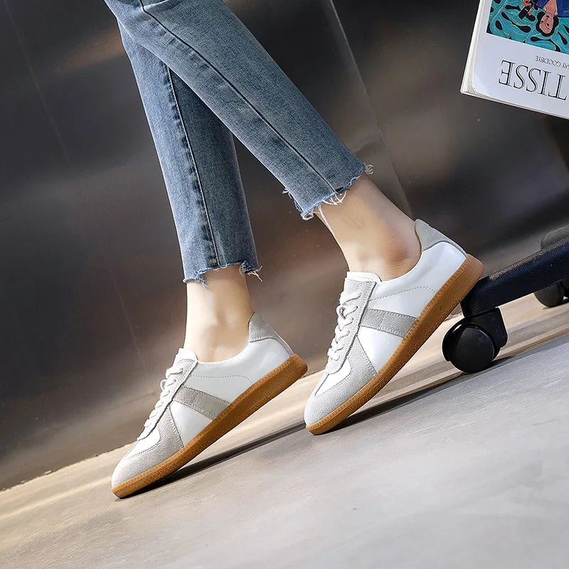 Women's Sneakers  Genuine Leather Ladies Moral Training Shoes Casual Spring Flat Shoes Women