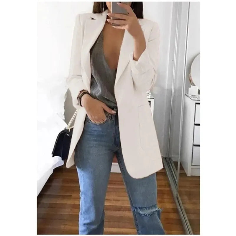 Plus Size Blazer Women Clothing Casual Cardigan Autumn Winter Overcoat Solid Large Topcoat Lapel Jacket Grace Fashion Outer Wear