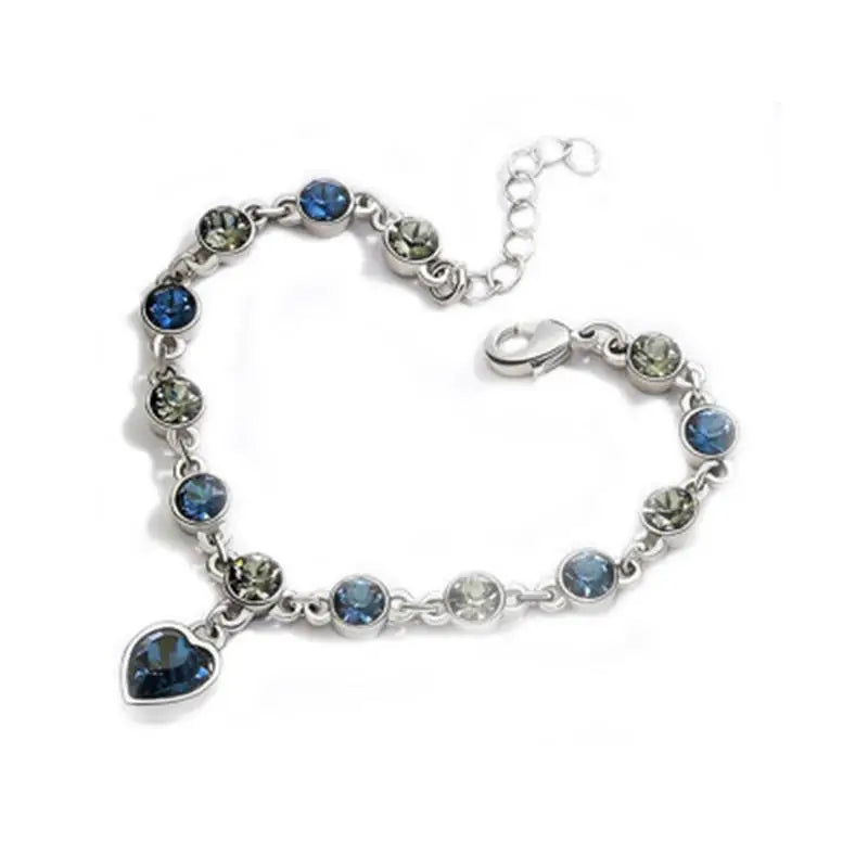 Luxury Ocean Heart Blue Crystal Bracelet for Women Blue Cubic Zirconia Love Charm Bangles Anniversary Valentines Day GiftJewelry-Dollar Bargains Online Shopping Australia