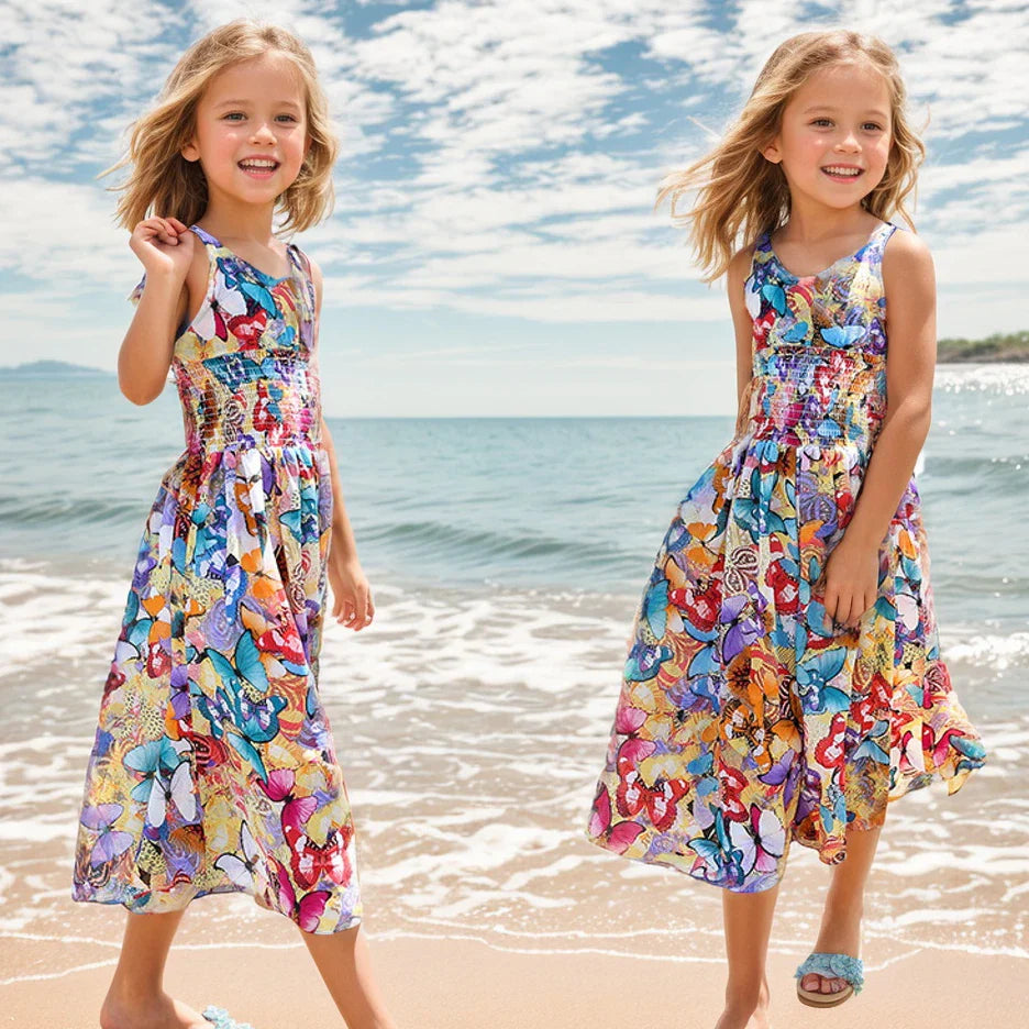 Girls Flower Bohemian Summer Dress Child Kids Girl Beach Dresses Chiffon Dresses Floral-Dollar Bargains Online Shopping Australia