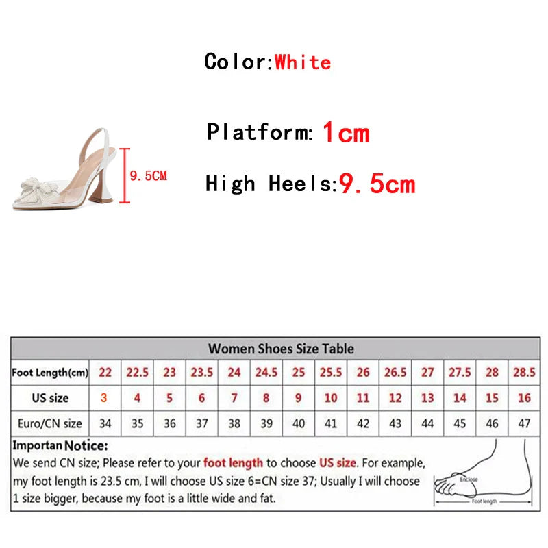 White Pearl Bowknot Women Pumps Sexy Pointed Toe High Heels Wedding Prom Shoe PVC Transparent Sandal Female-Dollar Bargains Online Shopping Australia