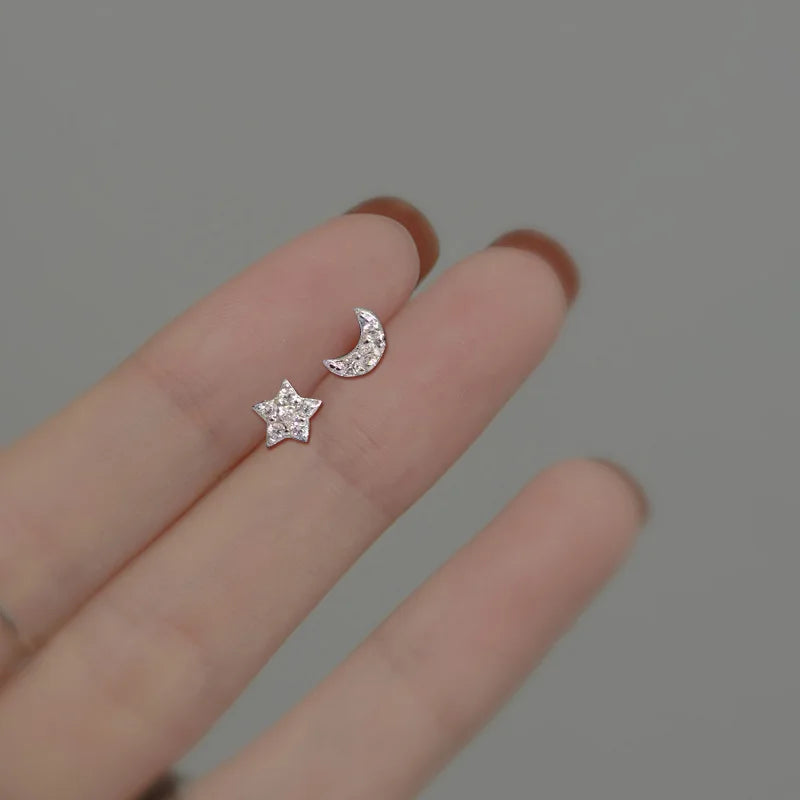 Planet Earrings Silver Color Piercing for Women Moon Star Crystal Zircon Ear Stud Earrings Tragus Cartilage Body Jewelry-Dollar Bargains Online Shopping Australia