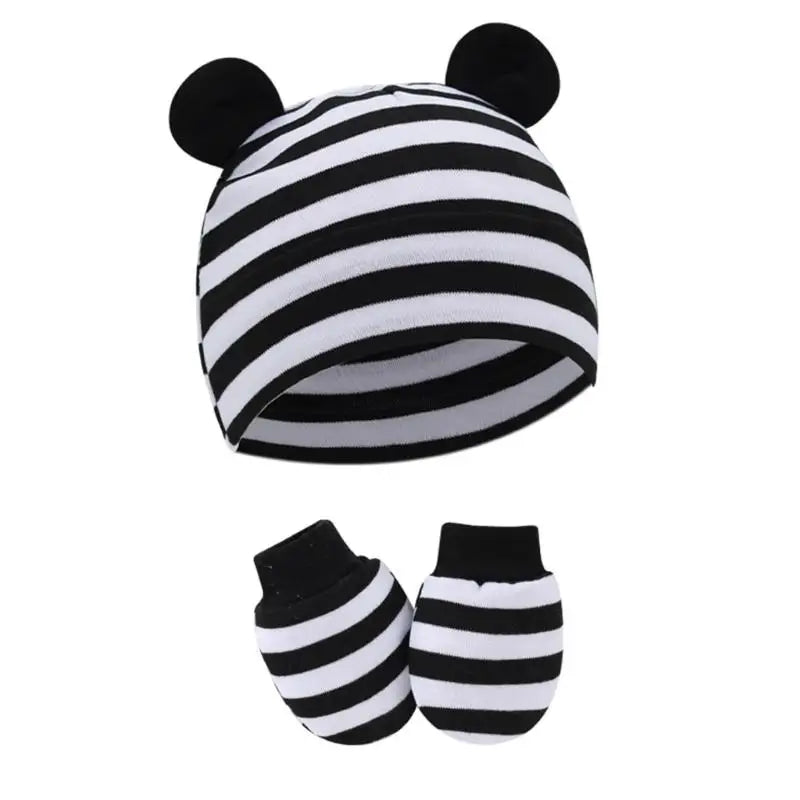 Newborn Cotton Hospital Hat Mittens Baby Beanie Solid Infant Baby Hats with Ear & No Scratch Mitten Soft Gloves Gift-Dollar Bargains Online Shopping Australia