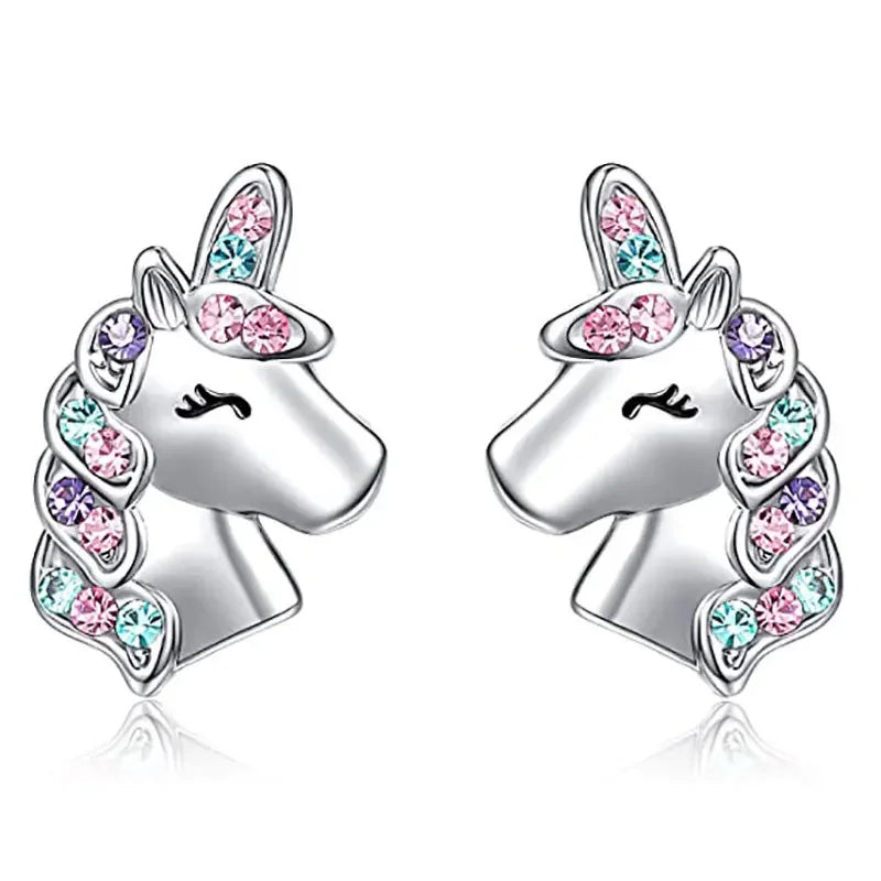 Unicorn Stud Earrings for Little Girl Kids Crystal Cat Butterfly Rainbow Heart Star Earring-Dollar Bargains Online Shopping Australia
