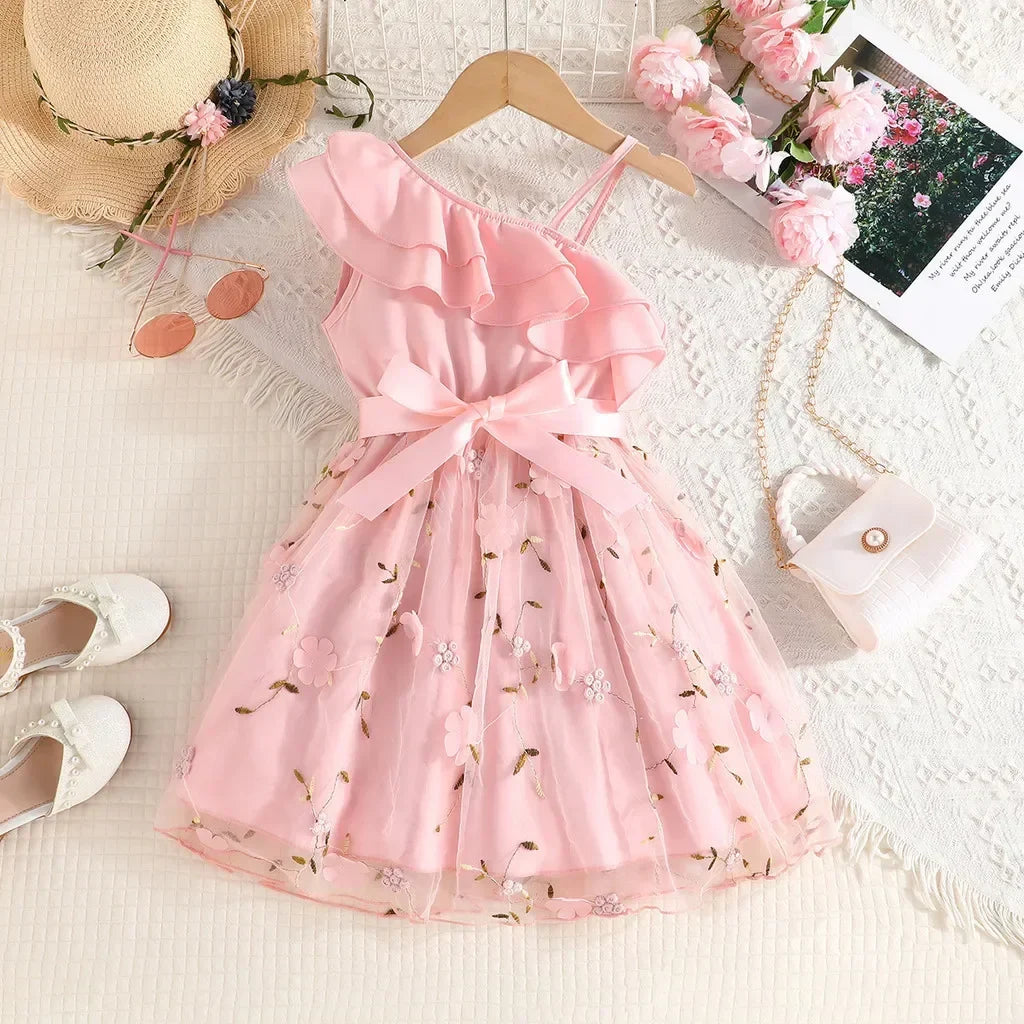 Dress Kids Birthday Ruffled Embroidered Sleeveless Floral Princess Dresses Baby Girl