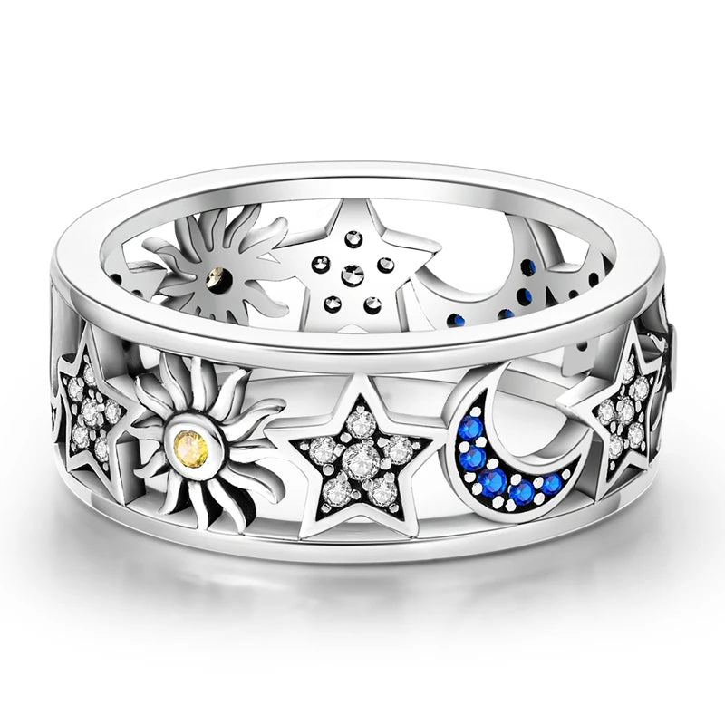 Sterling Silver Rings For Women High Quality Zircon Sets Eternal Love Star Moon Princess Finger Rings Jewelry Gifts