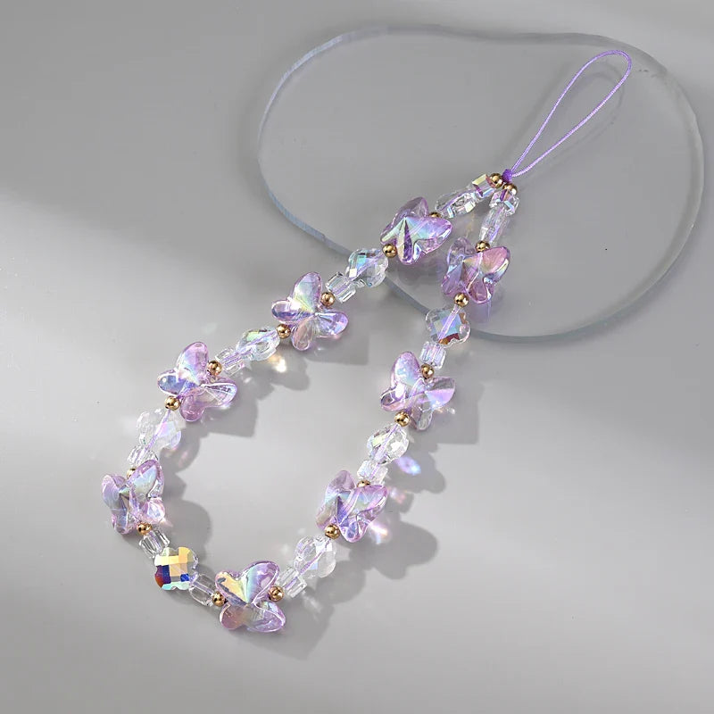 Women Girl Acrylic Mobile Phone Chain Transparent Sweet Butterfly Telephone Hanging Cord Anti-Drop Cellphone Lanyard Jewelry-Dollar Bargains Online Shopping Australia