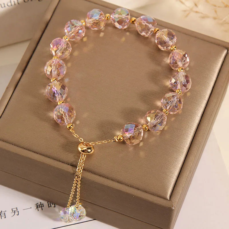 Colorful Artificial Austria Crystal Bracelet New Shiny Stone Beads Rope Chain Strand Bracelets for Women Party