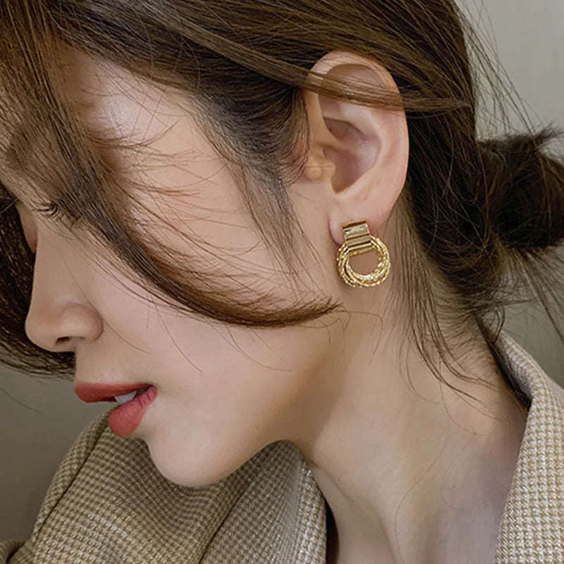 Retro Metal Gold Color Multiple Small Circle Stud Earrings for Women Korean Jewelry Fashion Wedding Party Earrings Jewelry Gift-Dollar Bargains Online Shopping Australia