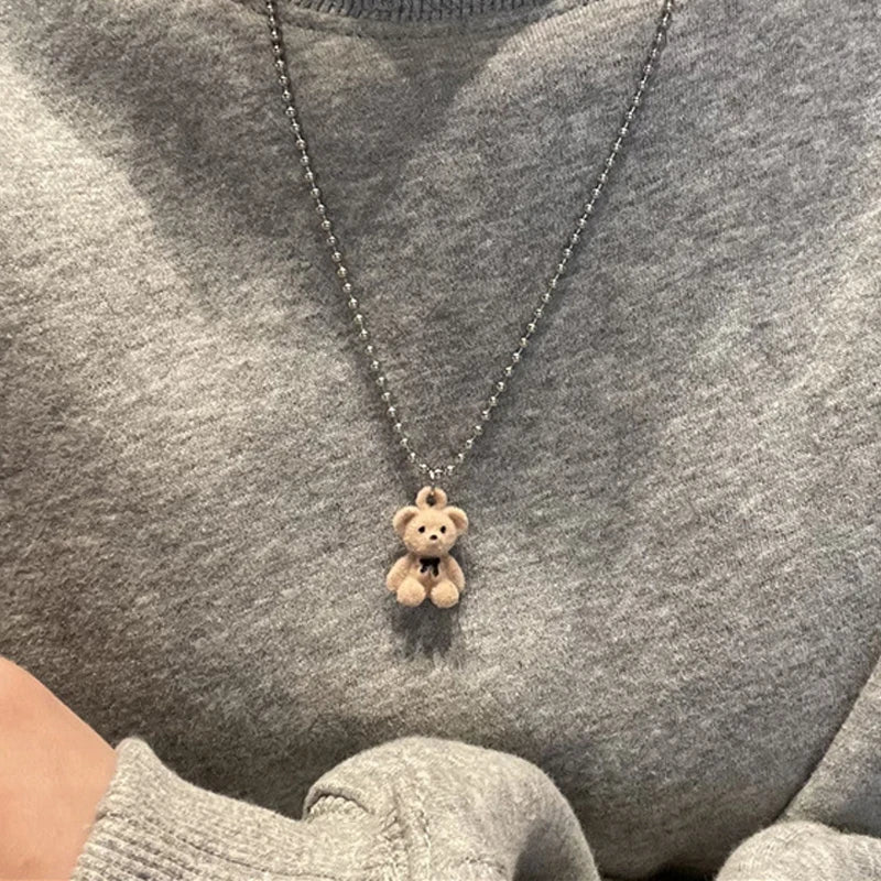 Trendy Flocking Bear Pendant Necklaces For Women Men Couple Lovers Popular Animal Pendant Necklace Fashion Jewelry Gifts