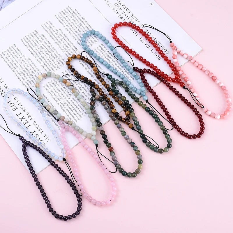 Natural Stone Beaded Anti Lost Phone Strap Telephone Jewelry Wrist Lanyard Phone Chain For Women Men Anniversary Gift