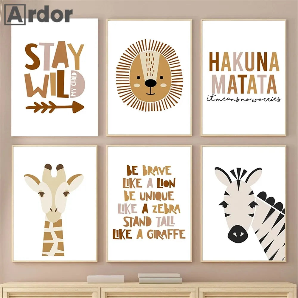 HAKUNA MATATA Art Poster Baby Nursery Canvas Print Lion Animal Painting Tiger Posters Nordic Wall Pictures Kids Room Decoration