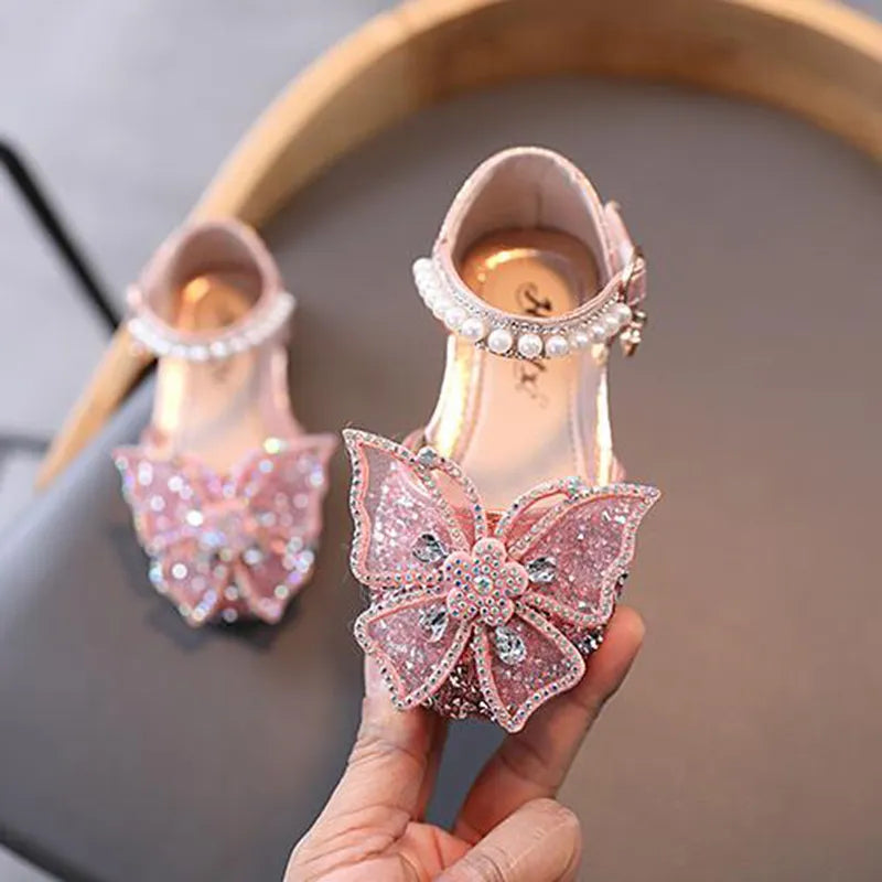 Summer Girls Sandals Fashion Sequins Rhinestone Bow Girls Princess Shoes Baby Girl Shoes Flat Heel Sandals