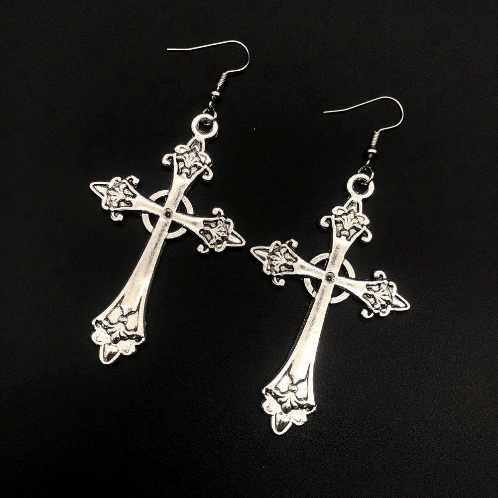 Large Detailed Cross Drill Pendant Jewel Necklace Silver Color Tone Gothic Punk Jewellery Fashion Charm Statement Women-Dollar Bargains Online Shopping Australia