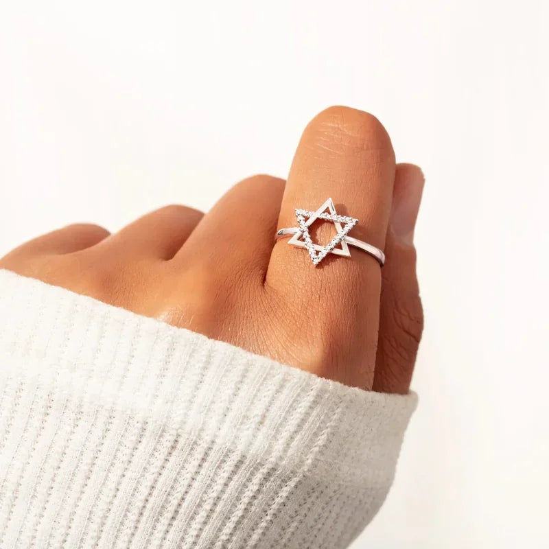 Ring Silver 925 Star Jewelry Fashion Hexagonal Star Silver Rings for Women Birthday Gift Platinum Plated