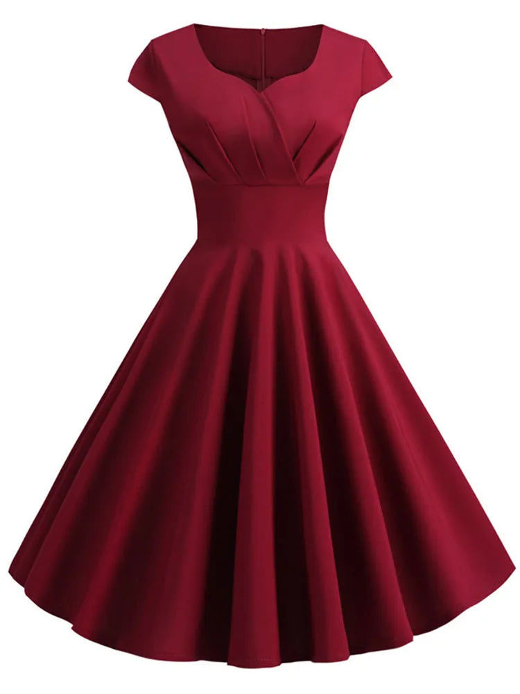Summer Dress Women V Neck Vintage Robe Elegant Retro pin up Party Office Midi Dresses-Dollar Bargains Online Shopping Australia
