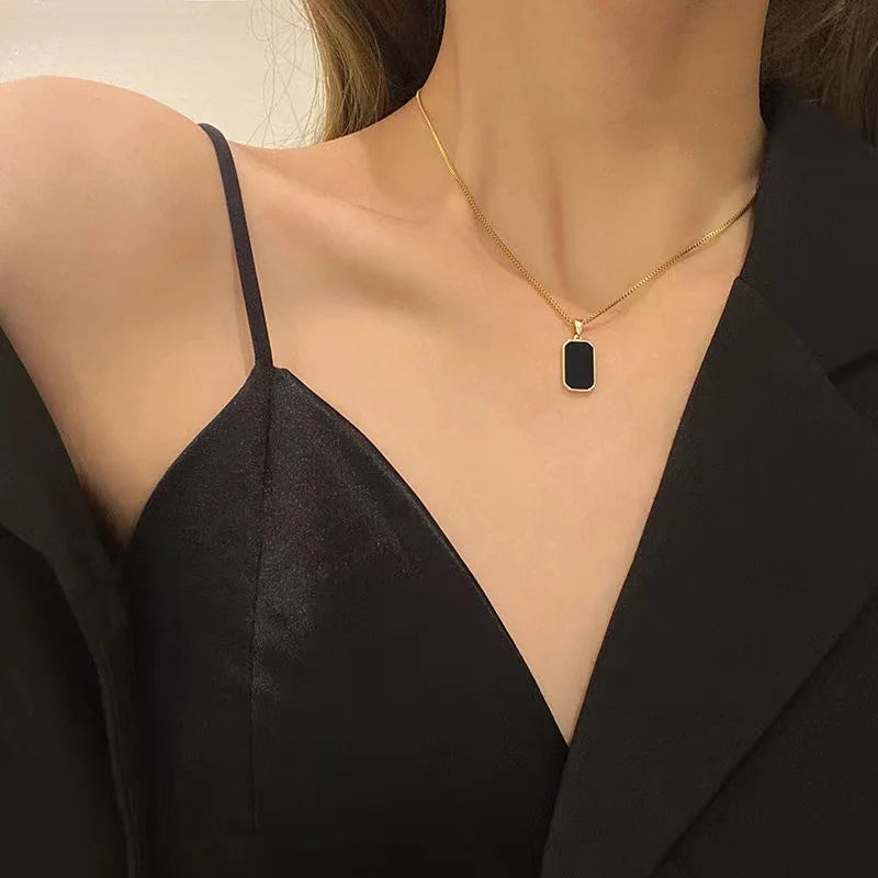 Fashion Square Necklace for Women Korean Black Geometric Pendant Necklace Collar Neck Gold Color Chain Charm Jewelry Party Gift-Dollar Bargains Online Shopping Australia