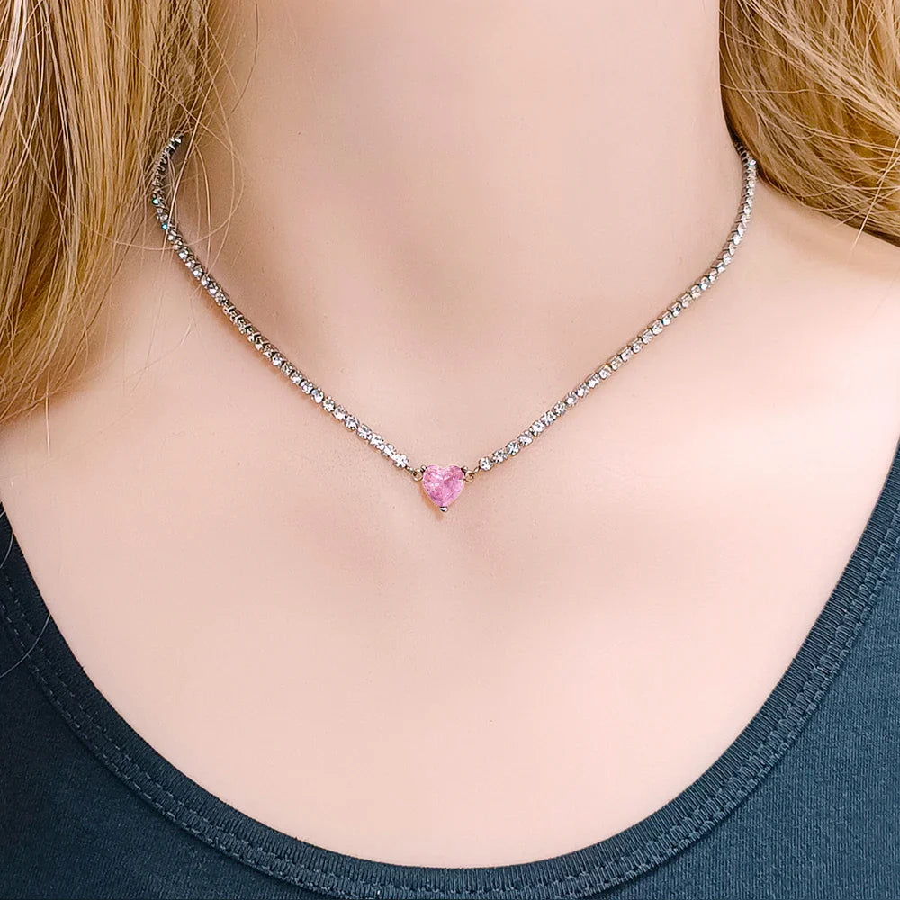 Necklace Tennis Chain Hip Hop Square Pendant Necklace Star Heart Zircon Choker Necklaces For Women Jewelry