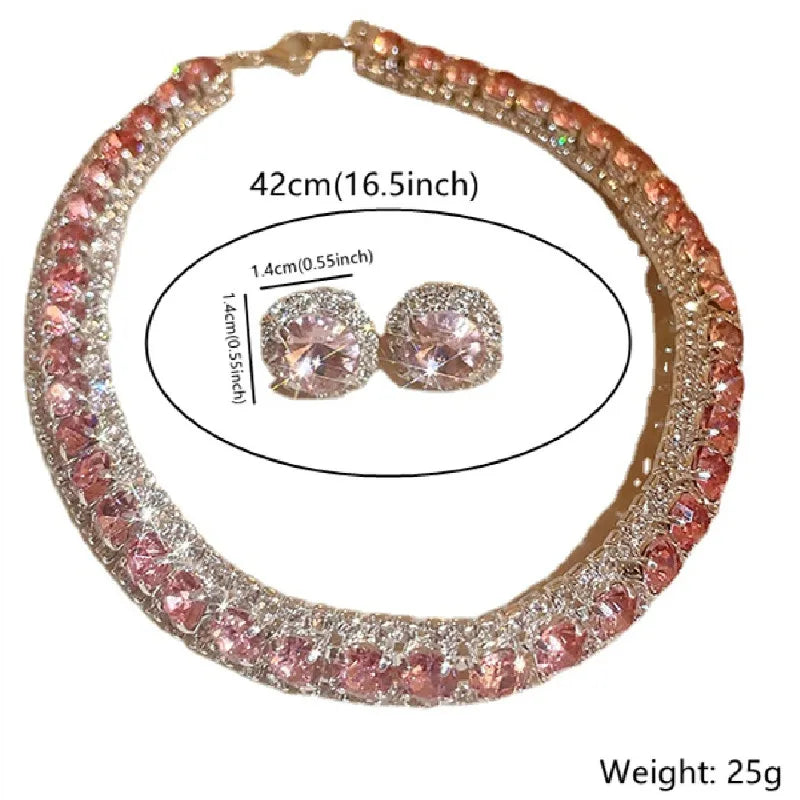FYUAN Luxury Crystal Necklace Earrings Set Pink ABcolourful Necklace for Women Weddings Party Jewelry Sets Accessories-Dollar Bargains Online Shopping Australia