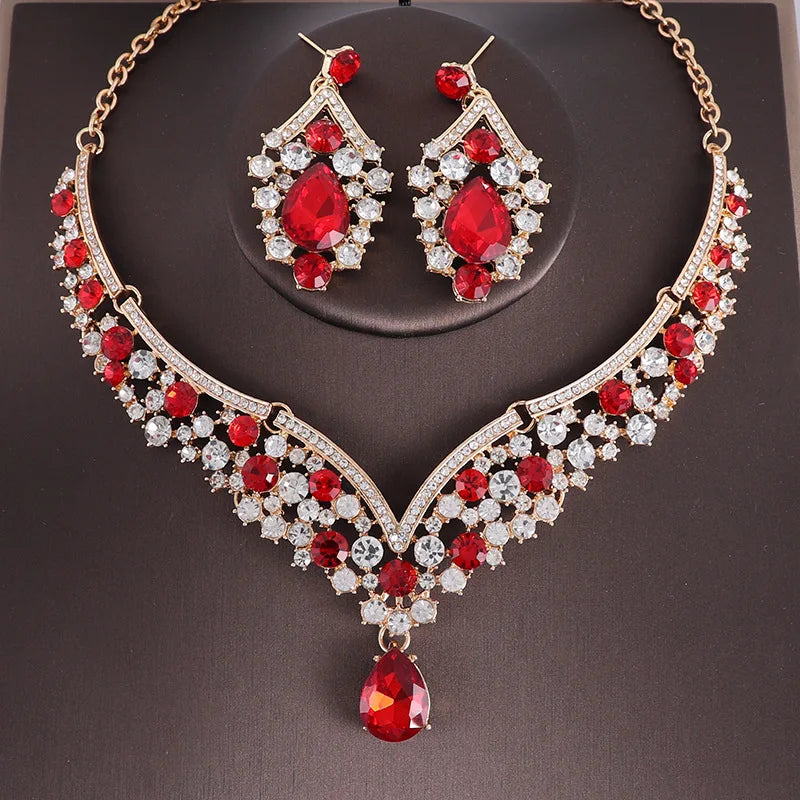 Luxury Crystal AB Color Choker Necklace Earrings Set Rhinestone Bridal Jewelry Sets for Bride Wedding Party Costume-Dollar Bargains Online Shopping Australia