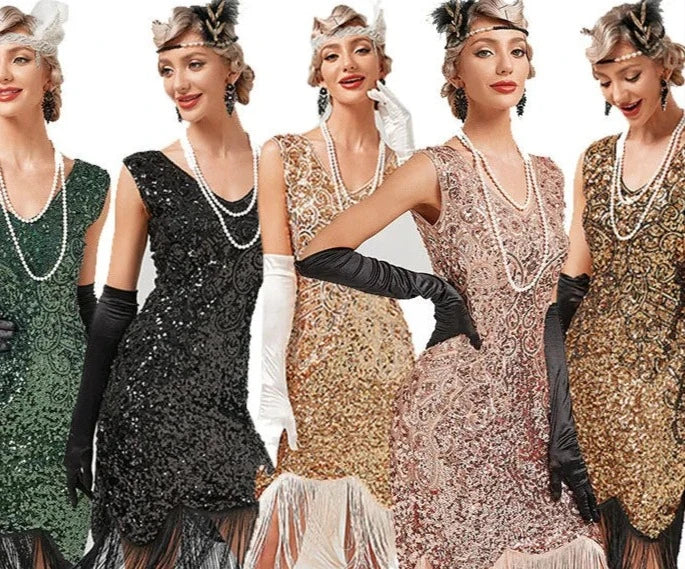 Women's Long Skirt New 1920s Vintage Great Gatsby Party Flapper Dress Bridesmaid Sleeveless Sequins Tassel Dresses