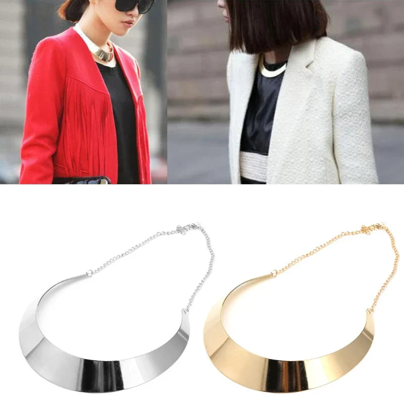 Fashion Plated Golden Silver Vintage Torque Necklace Unique Metal Alloy Choker