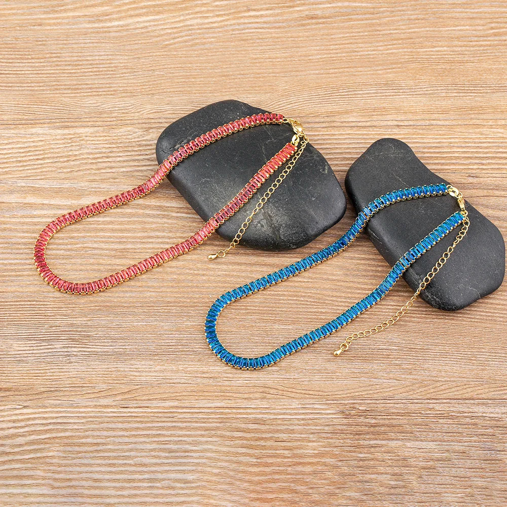 Classic Colorful Tennis Necklace Rectangular Full Zircon Neck Jewelry Adjustable Wedding Party Gift-Dollar Bargains Online Shopping Australia