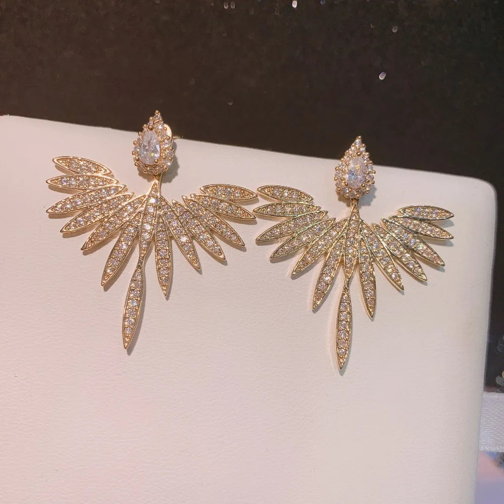 Fashion Luxury Feather Crystal Wing Symmetrical Stud Earrings Exquisite Silver Color Party Jewelry Accessories for Women-Dollar Bargains Online Shopping Australia