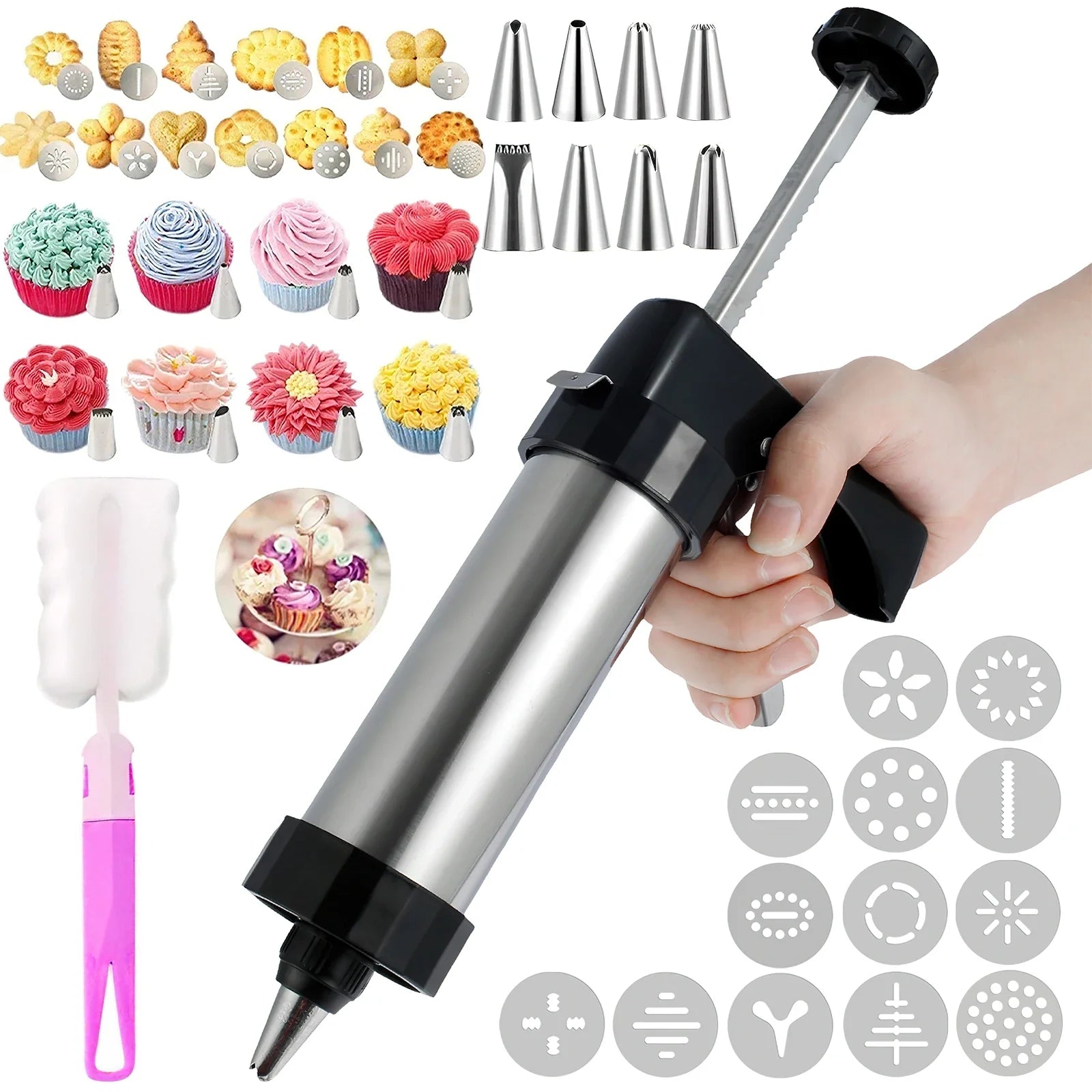 Biscuit Press Stainless Steel Cream Decorating Cookie Gun Nozzle Mold DIY Pastry Extruder Different Shapes Kitchen Baking Tools