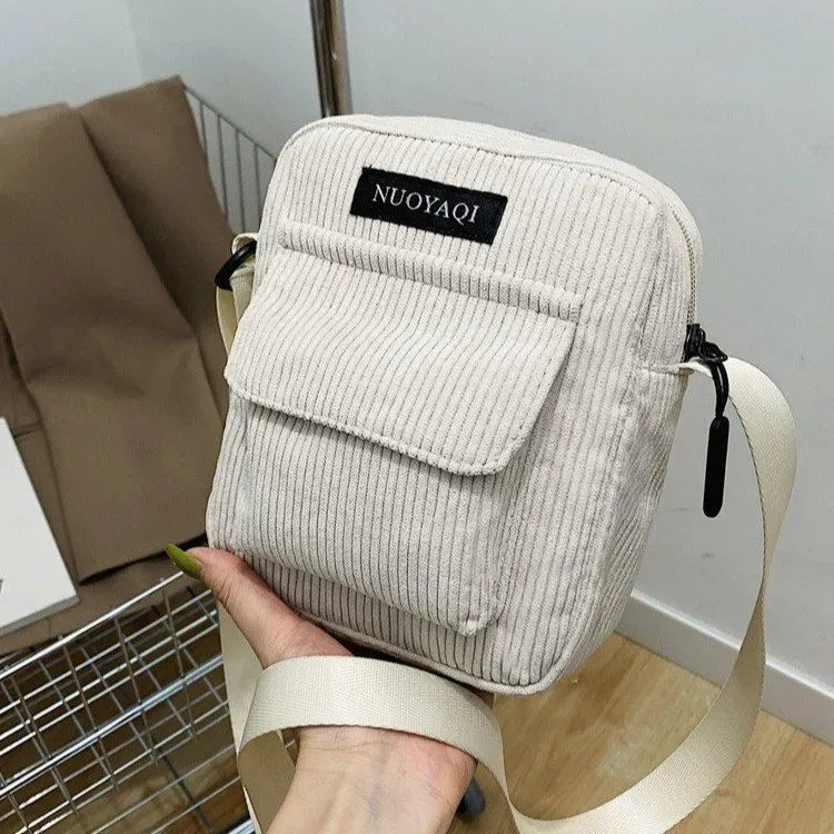 Women Corduroy Shoulder Bags Striped Cloth Fabric Handbags Casual Zip Tote Canvas Crossbody Bag Cute Shopping Bag for Ladies-Dollar Bargains Online Shopping Australia