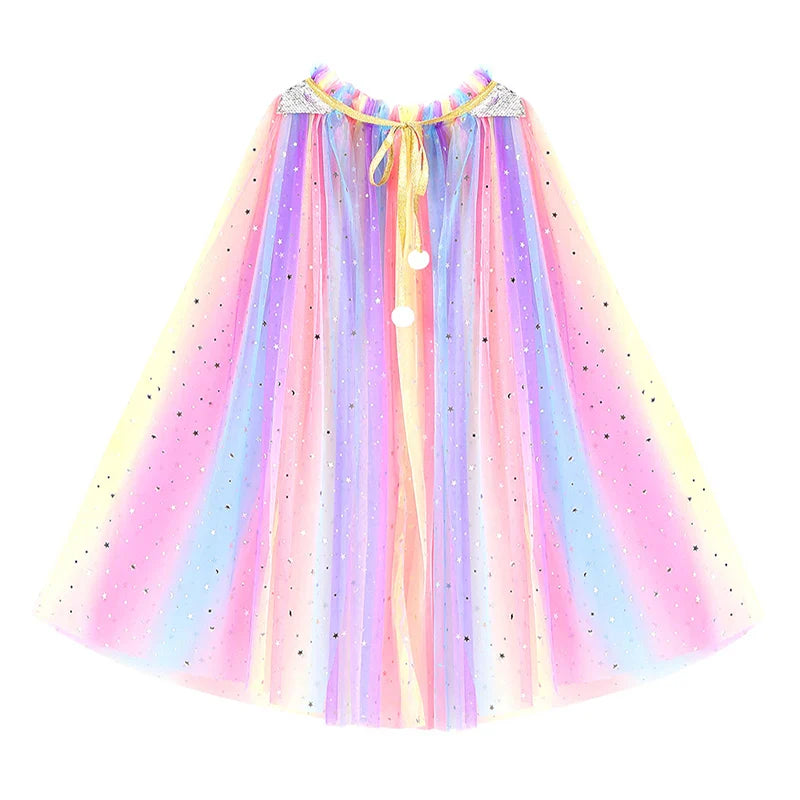 Christmas Halloween Girls Cloak Outerwear One Size Sequins Shawl Kids Coat for Birthday Party Beach Rainbow Princess Costume-Dollar Bargains Online Shopping Australia