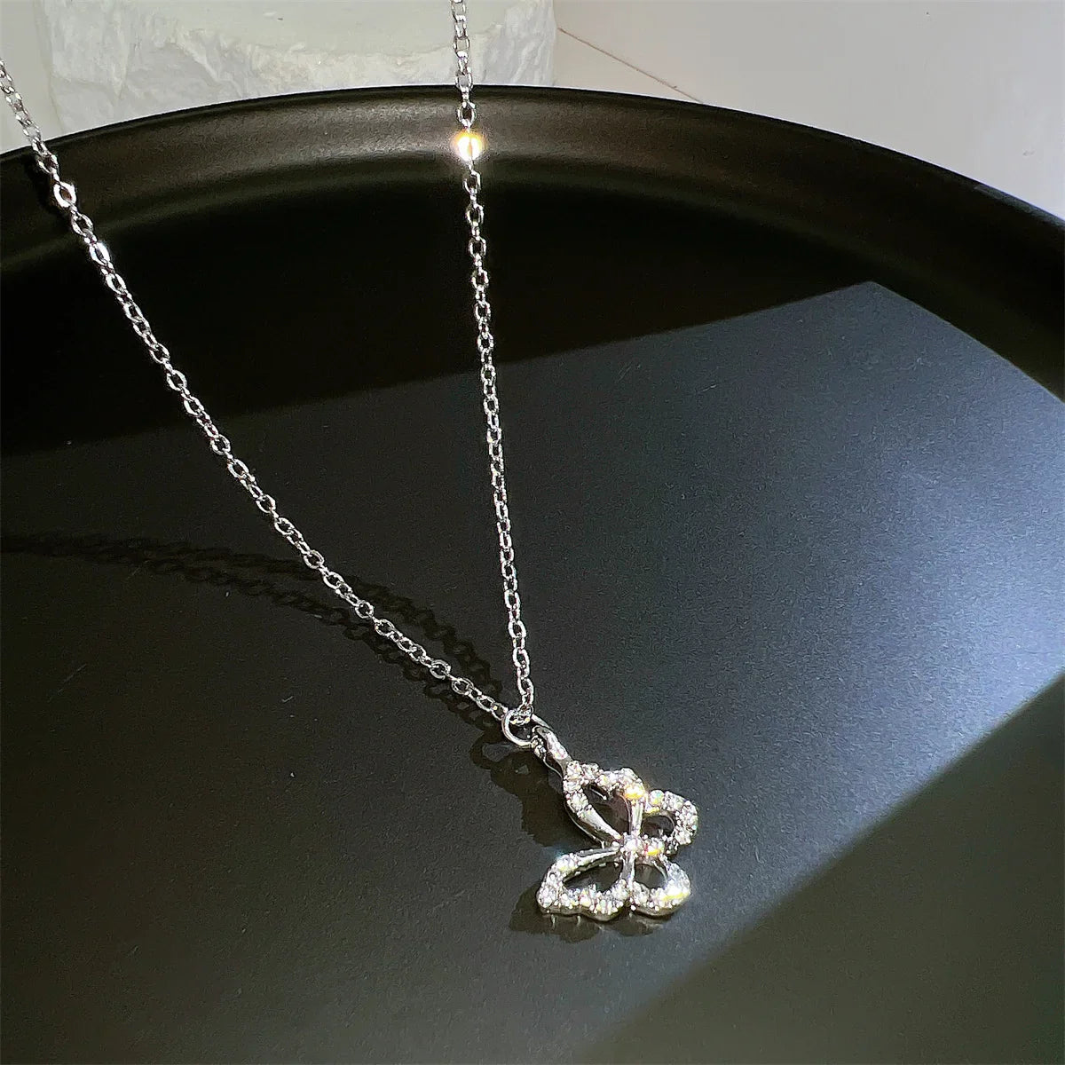 Butterfly Heart Zircon Necklace for Women Girls Silver Color Shiny Love Clavicle Chain Necklaces New Trend Jewelry-Dollar Bargains Online Shopping Australia