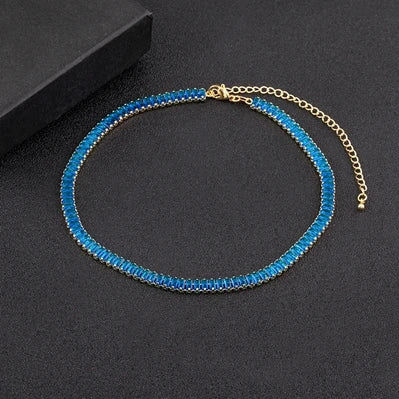 Classic Colorful Tennis Necklace Rectangular Full Zircon Neck Jewelry Adjustable Wedding Party Gift-Dollar Bargains Online Shopping Australia